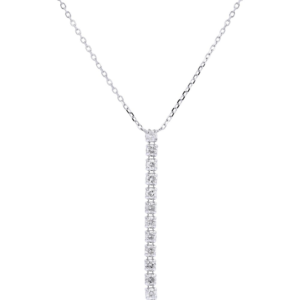 14K White Gold 18-Inch Vertical Diamond Drop Pendant with Prong-Set Round Brilliant Diamonds - 0.33 Carat Total Diamond Weight