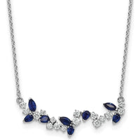 14K White Gold 18" Marquise Sapphire and Round Diamond Floral Pendant Necklace - 0.29 Carat Total Gemstone Weight by Lumare Gioia