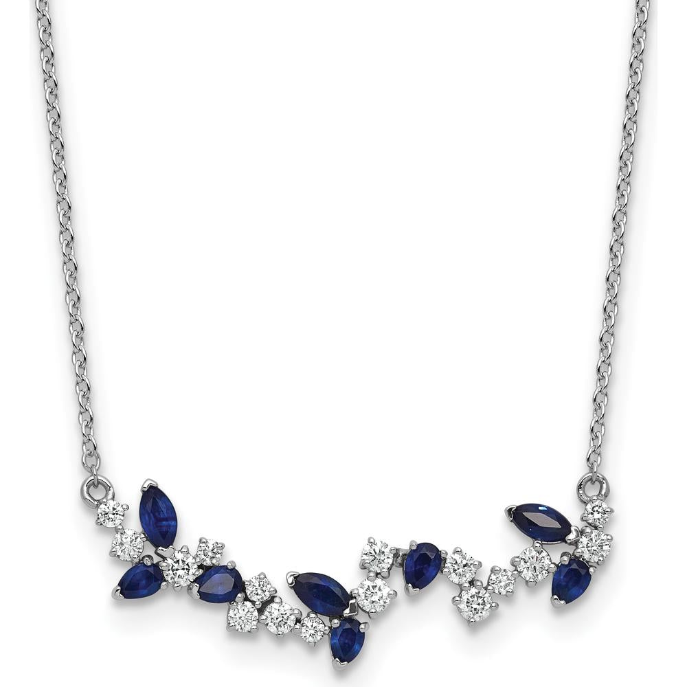 14K White Gold 18" Marquise Sapphire and Round Diamond Floral Pendant Necklace - 0.29 Carat Total Gemstone Weight by Lumare Gioia