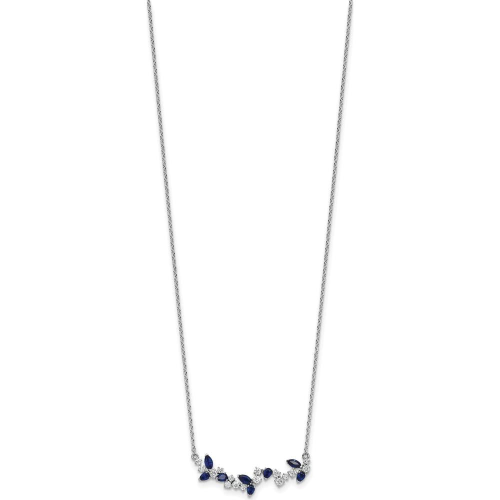 14K White Gold 18" Marquise Sapphire and Round Diamond Floral Pendant Necklace - 0.29 Carat Total Gemstone Weight by Lumare Gioia