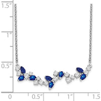 14K White Gold 18" Marquise Sapphire and Round Diamond Floral Pendant Necklace - 0.29 Carat Total Gemstone Weight by Lumare Gioia
