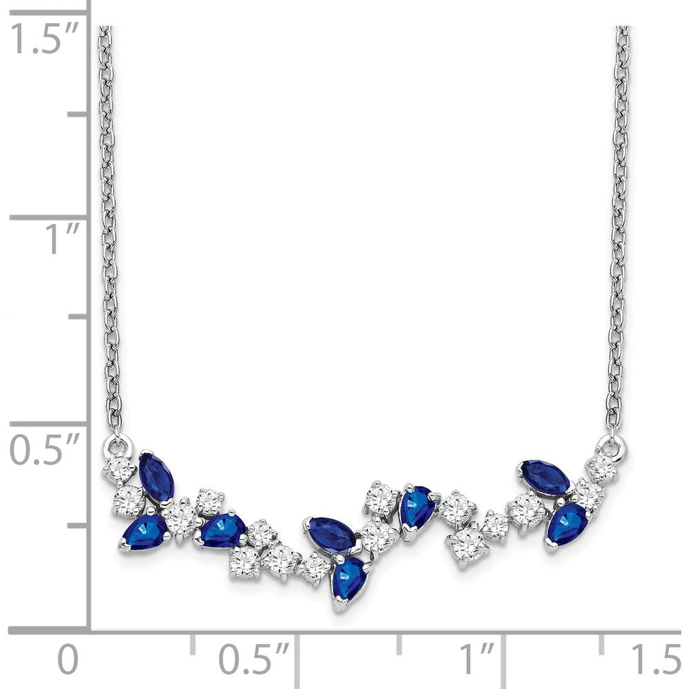 14K White Gold 18" Marquise Sapphire and Round Diamond Floral Pendant Necklace - 0.29 Carat Total Gemstone Weight by Lumare Gioia