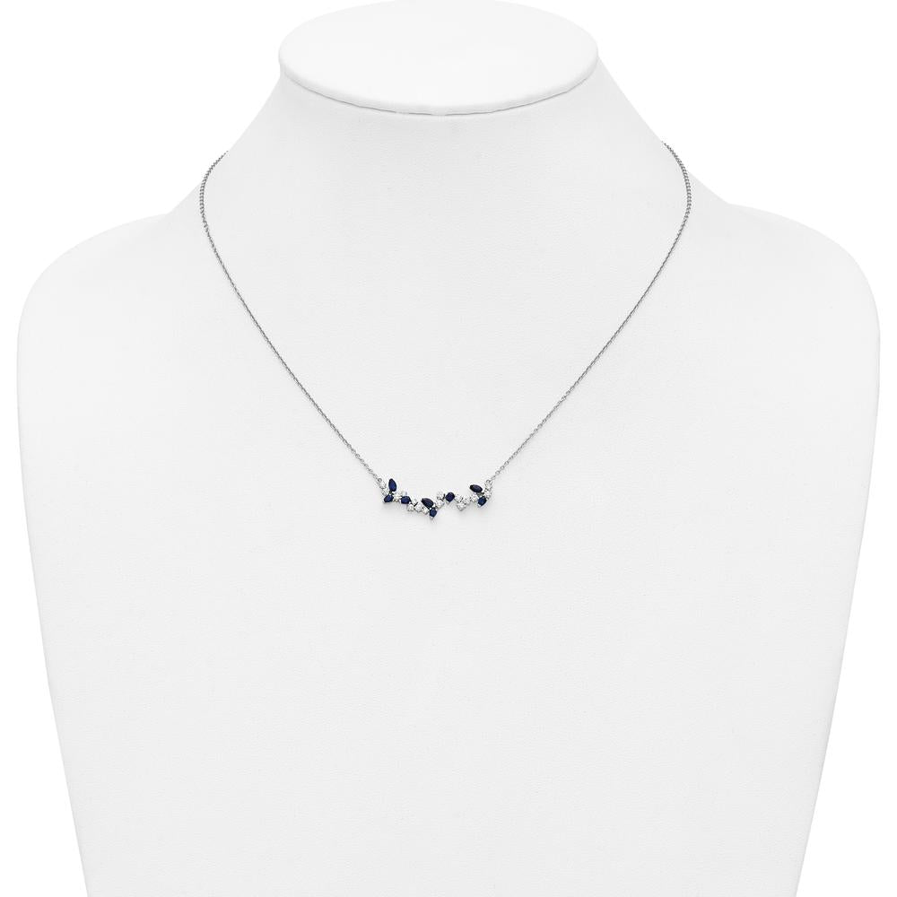 14K White Gold 18" Marquise Sapphire and Round Diamond Floral Pendant Necklace - 0.29 Carat Total Gemstone Weight by Lumare Gioia