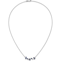 14K White Gold 18" Marquise Sapphire and Round Diamond Floral Pendant Necklace - 0.29 Carat Total Gemstone Weight by Lumare Gioia