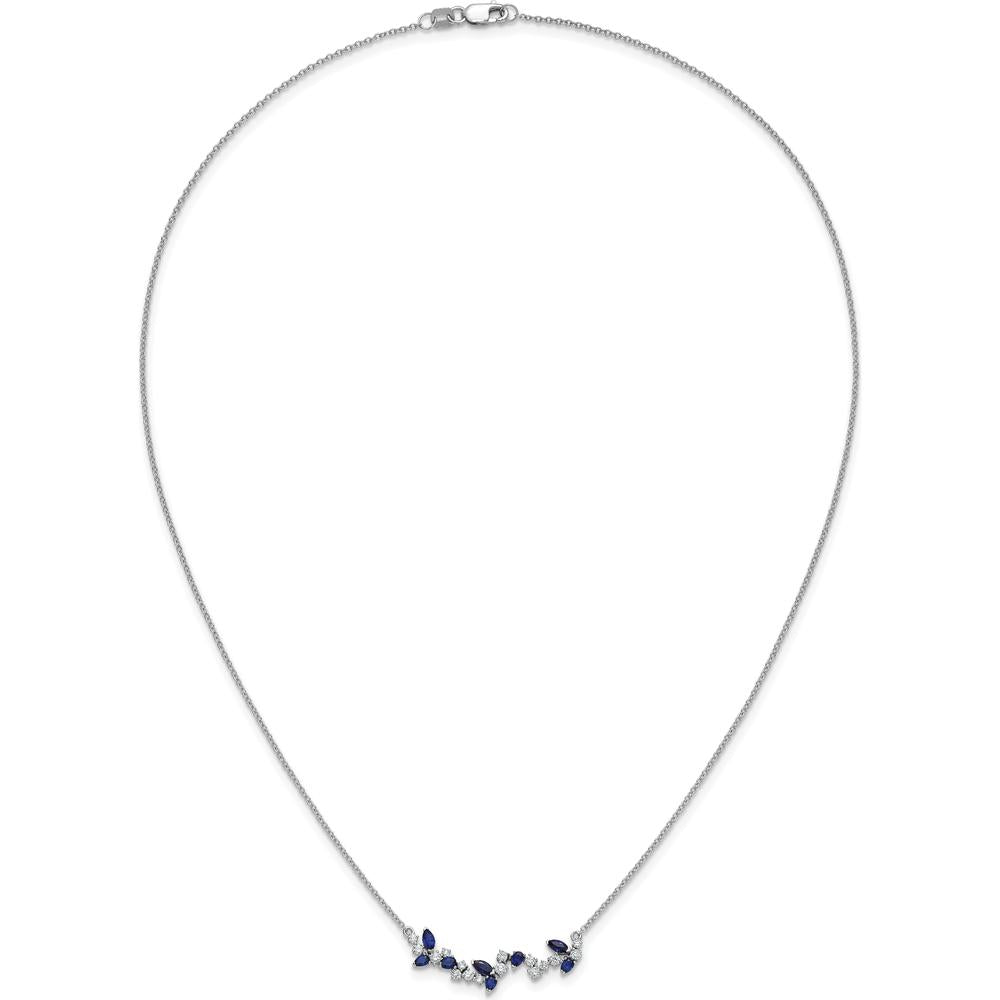 14K White Gold 18" Marquise Sapphire and Round Diamond Floral Pendant Necklace - 0.29 Carat Total Gemstone Weight by Lumare Gioia