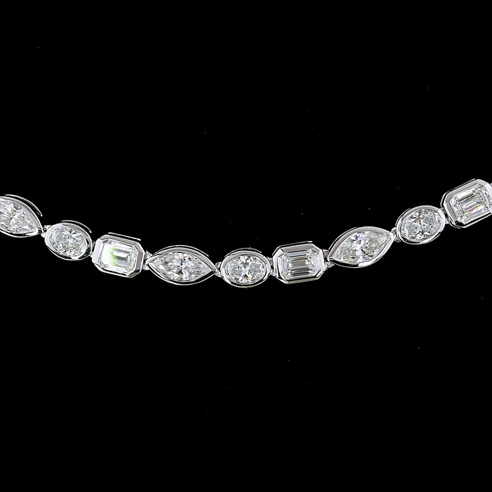 14K White Gold 18" Mixed Shape Tennis Necklace with Bezel Set Emerald, Marquise, and Oval Lab Diamonds - 8.96 Carats Total Diamond Weight - Covaloro Fine Jewelry