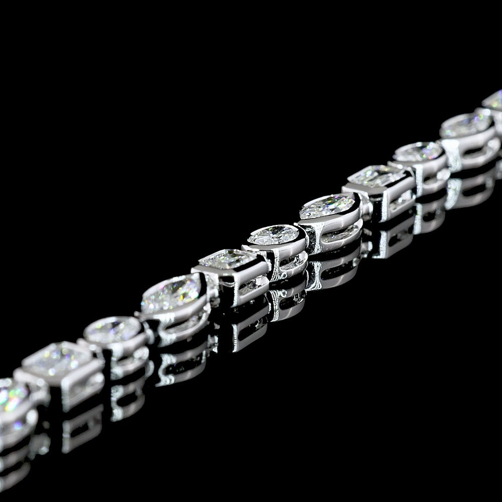 14K White Gold 18" Mixed Shape Tennis Necklace with Bezel Set Emerald, Marquise, and Oval Lab Diamonds - 8.96 Carats Total Diamond Weight - Covaloro Fine Jewelry
