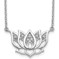 14K White Gold 18" Necklace with 1/15 Carat Round Diamonds in Lotus Flower Pendant by Monteluci Fine Jewelry