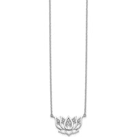 14K White Gold 18" Necklace with 1/15 Carat Round Diamonds in Lotus Flower Pendant by Monteluci Fine Jewelry