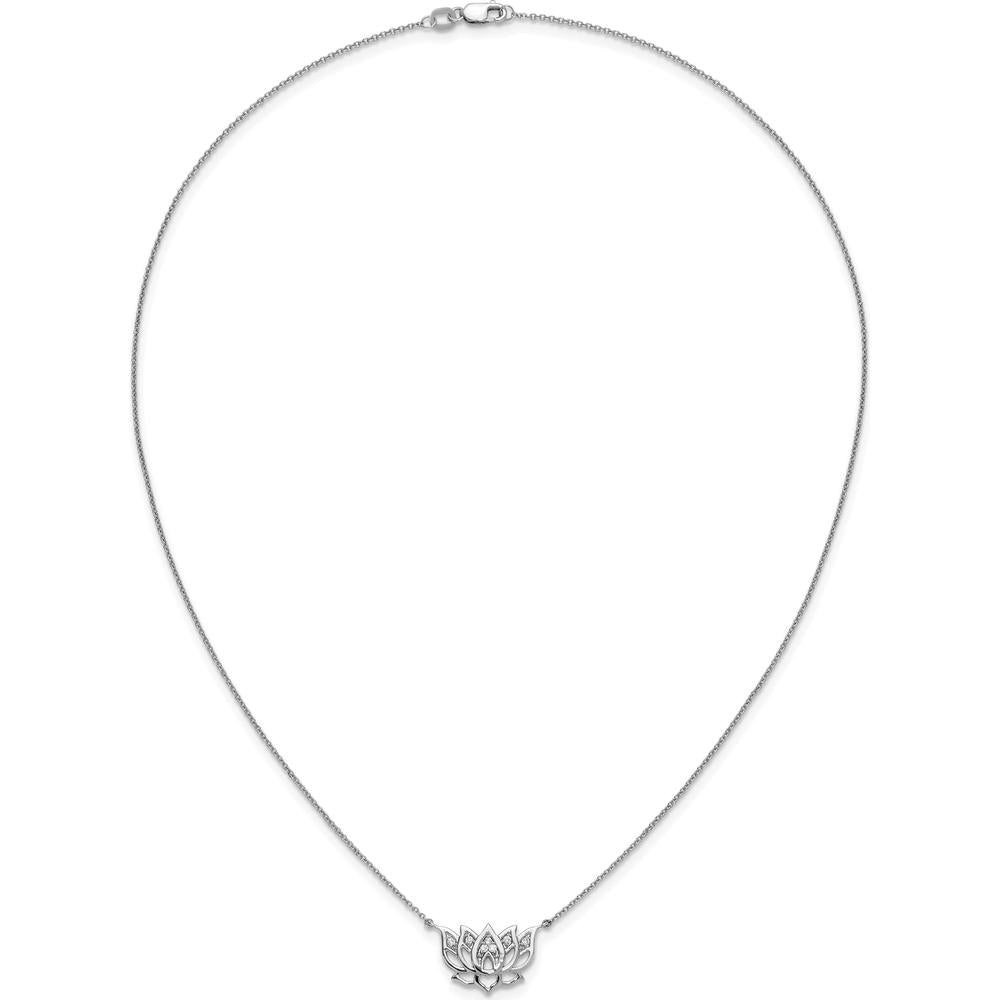 14K White Gold 18" Necklace with 1/15 Carat Round Diamonds in Lotus Flower Pendant by Monteluci Fine Jewelry