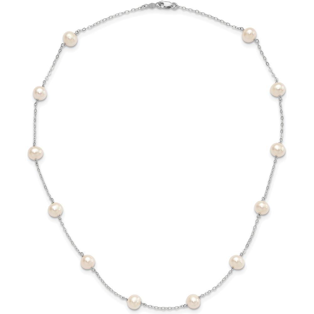 14K White Gold 18" Necklace with 12 Near-Round Freshwater Cultured Pearls - 5.5-6.5mm by Monteluci Fine Jewelry