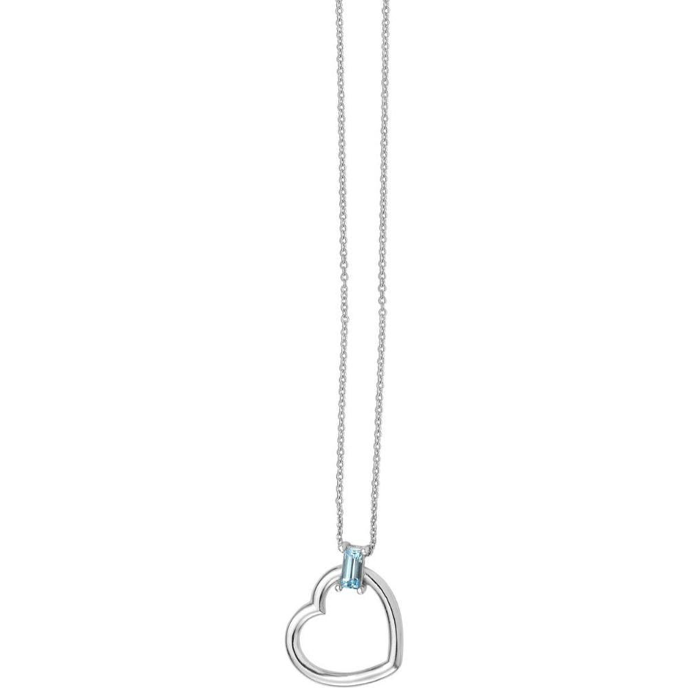 14K White Gold 18" Necklace with Baguette-Cut Sky Blue Topaz Heart Pendant by Orozza Fine Jewelry