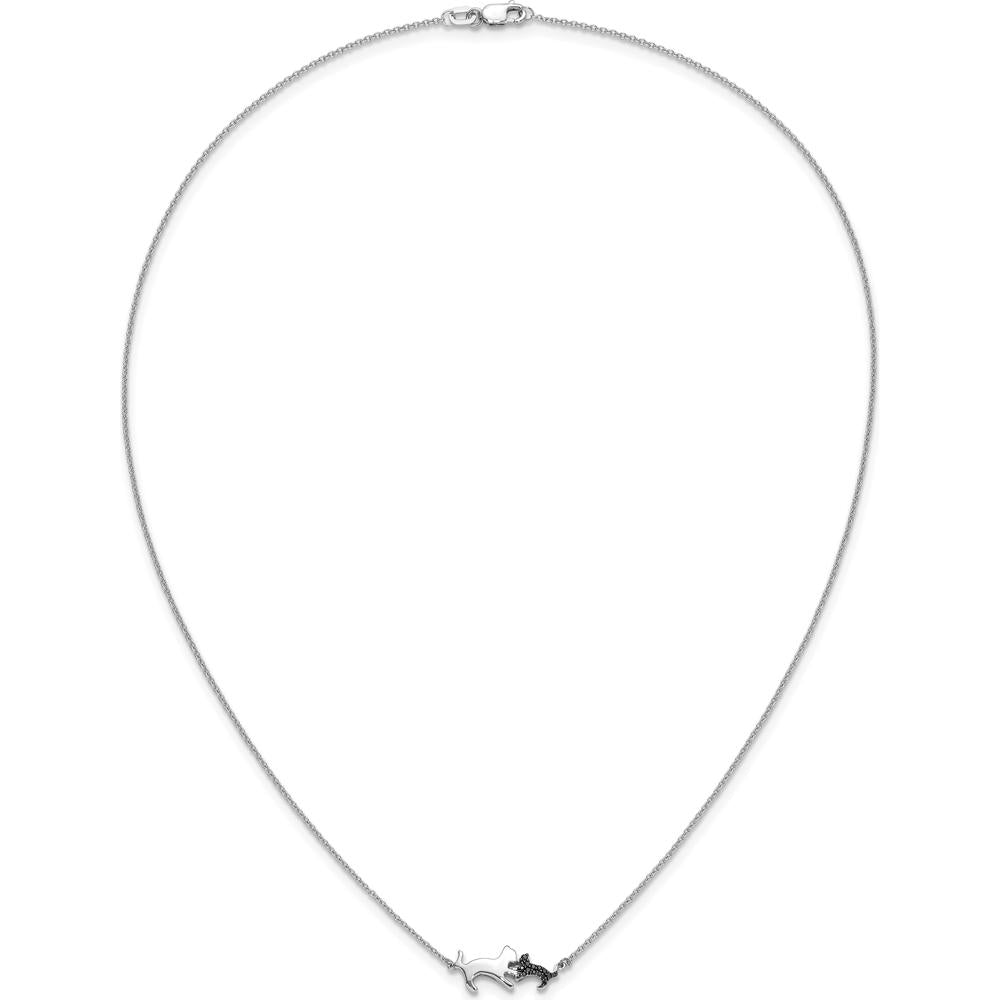 14K White Gold 18" Necklace with Black Diamonds in Mother and Baby Cat Pendant - 0.02 Carat Total Diamond Weight by Monteluci Fine Jewelry