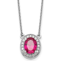14K White Gold 18" Necklace with Oval Ruby and Diamond Halo - 2.43 Carat Total Gemstone Weight by Oro Pregiato