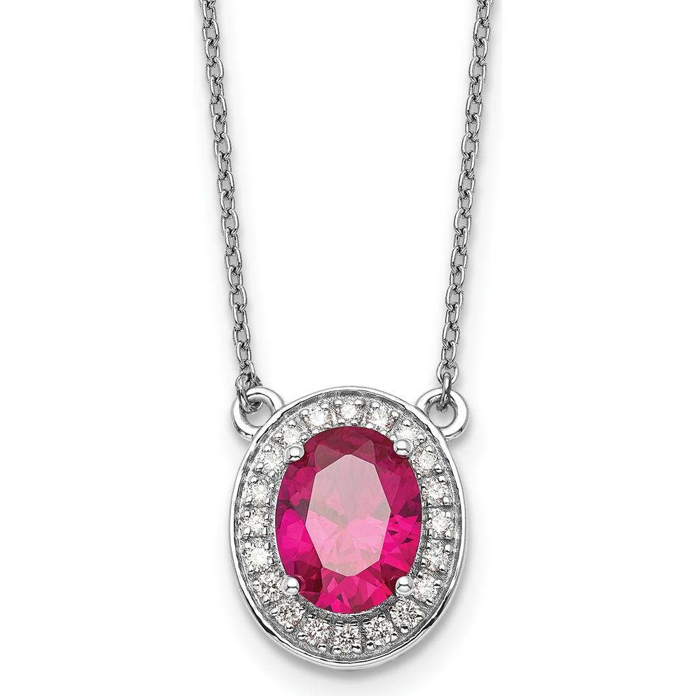 14K White Gold 18" Necklace with Oval Ruby and Diamond Halo - 2.43 Carat Total Gemstone Weight by Oro Pregiato