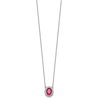 14K White Gold 18" Necklace with Oval Ruby and Diamond Halo - 2.43 Carat Total Gemstone Weight by Oro Pregiato