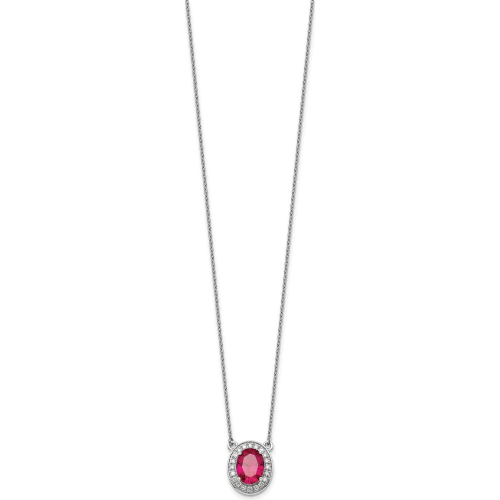 14K White Gold 18" Necklace with Oval Ruby and Diamond Halo - 2.43 Carat Total Gemstone Weight by Oro Pregiato