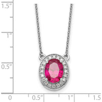 14K White Gold 18" Necklace with Oval Ruby and Diamond Halo - 2.43 Carat Total Gemstone Weight by Oro Pregiato