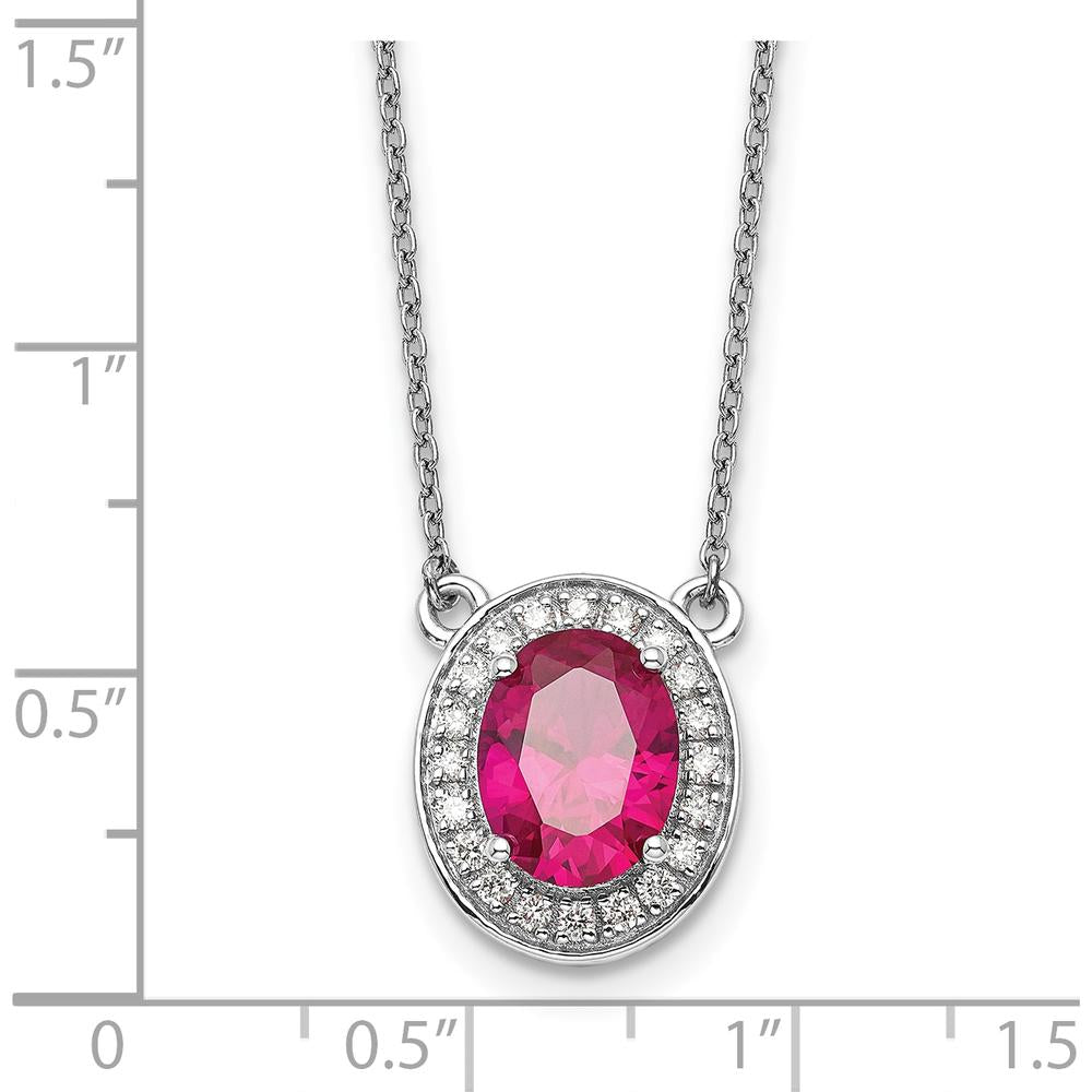14K White Gold 18" Necklace with Oval Ruby and Diamond Halo - 2.43 Carat Total Gemstone Weight by Oro Pregiato