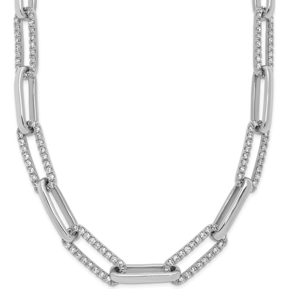14K White Gold 18" Paperclip Link Necklace with 3.69 Carat Round Diamonds by Oro Pregiato