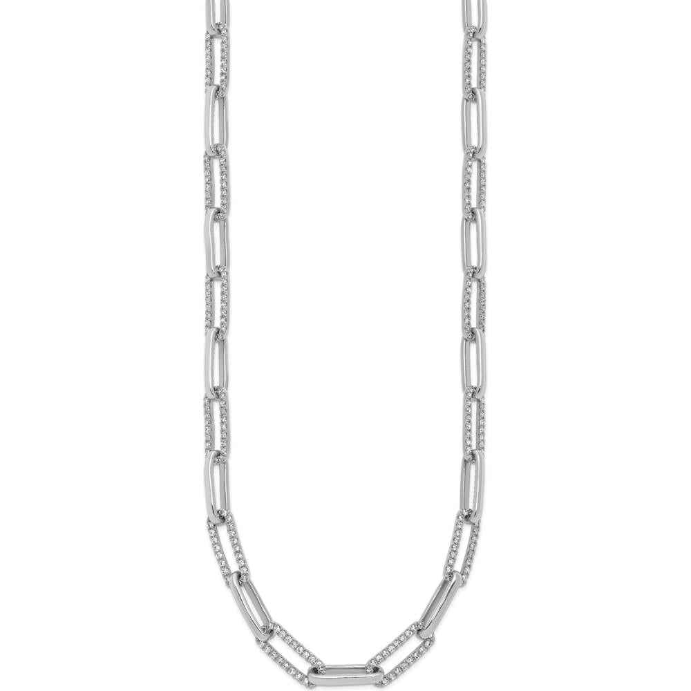 14K White Gold 18" Paperclip Link Necklace with 3.69 Carat Round Diamonds by Oro Pregiato