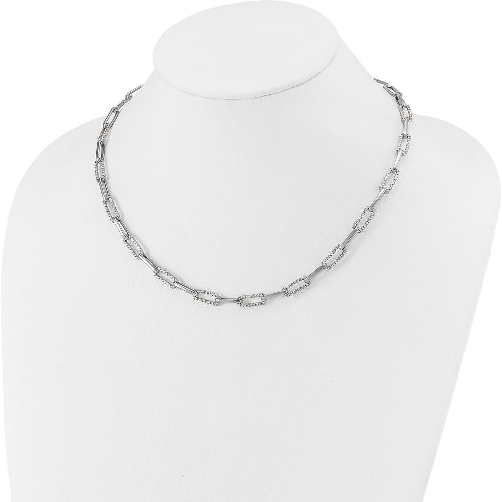 14K White Gold 18" Paperclip Link Necklace with 3.69 Carat Round Diamonds by Oro Pregiato