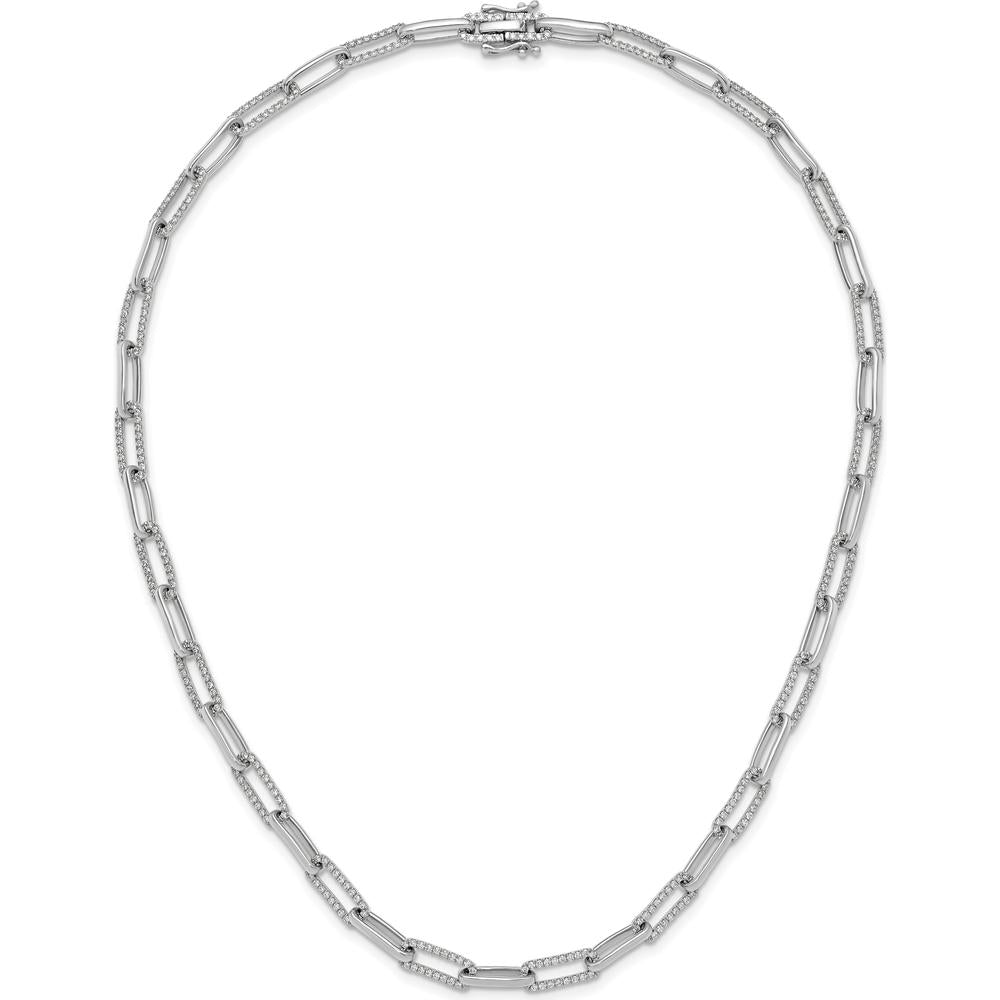 14K White Gold 18" Paperclip Link Necklace with 3.69 Carat Round Diamonds by Oro Pregiato