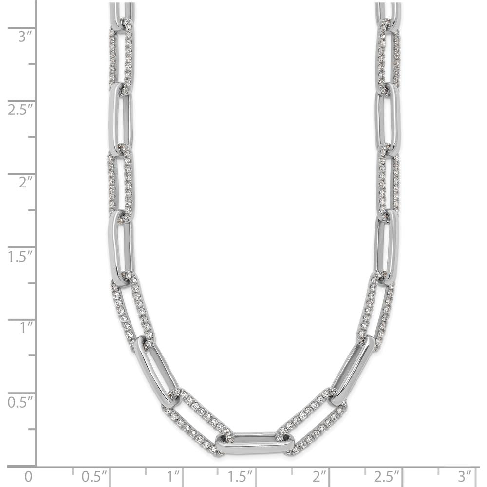 14K White Gold 18" Paperclip Link Necklace with 3.69 Carat Round Diamonds by Oro Pregiato