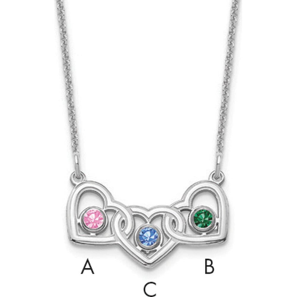 14K White Gold 18" Personalized Heart Birthstone Necklace with Rhodium Plated Bezels by Oro Pregiato