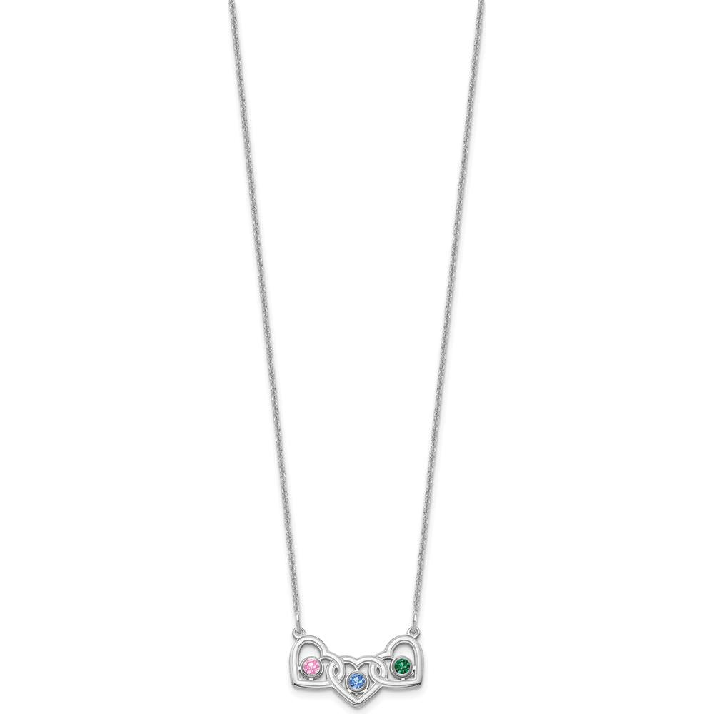 14K White Gold 18" Personalized Heart Birthstone Necklace with Rhodium Plated Bezels by Oro Pregiato