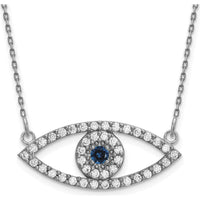 14K White Gold 18" Polished Evil Eye Necklace with Round Diamonds and Sapphire - 1/2 Carat Total Gem Weight by Oro Pregiato