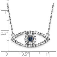 14K White Gold 18" Polished Evil Eye Necklace with Round Diamonds and Sapphire - 1/2 Carat Total Gem Weight by Oro Pregiato