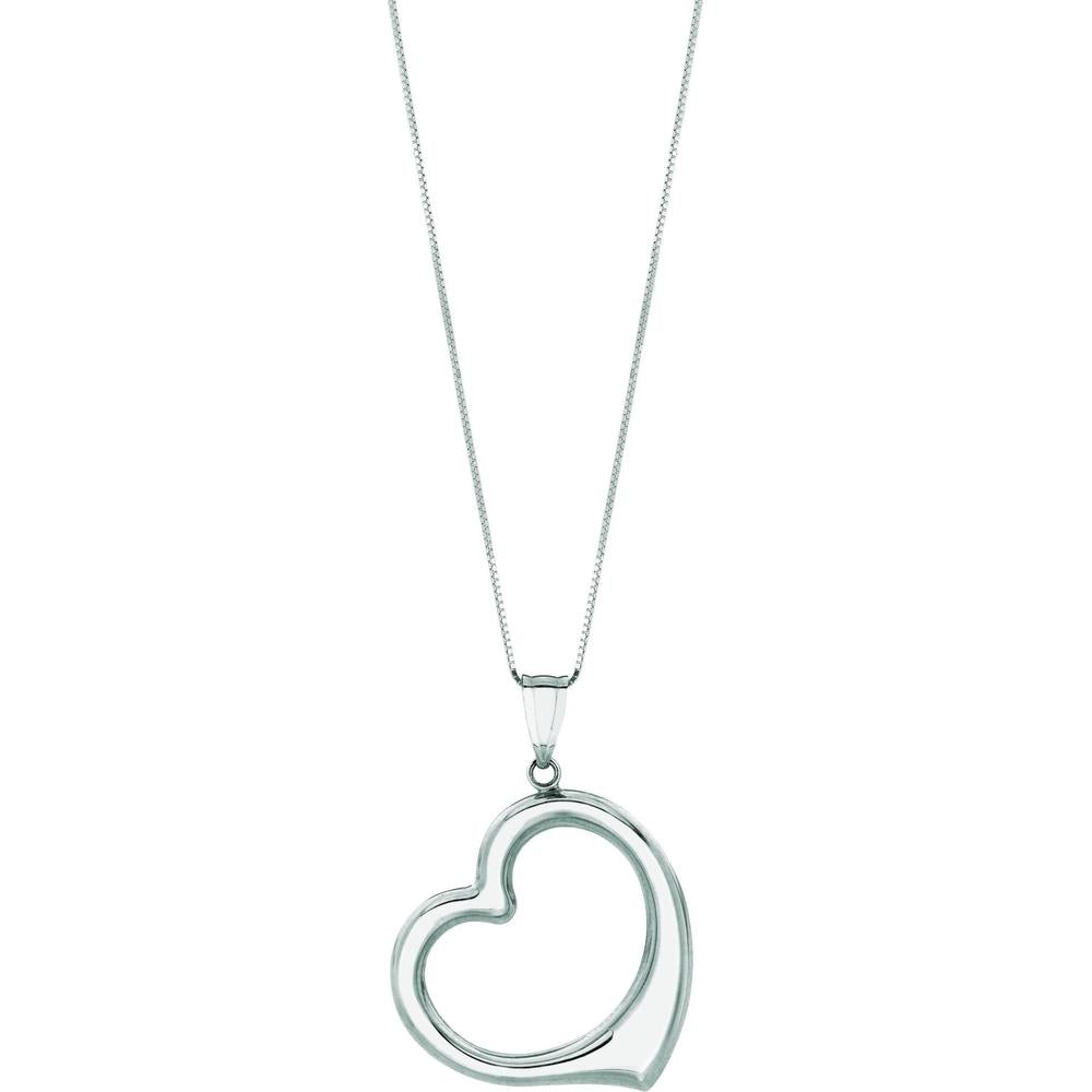 14K White Gold 18" Polished Heart Pendant Necklace - Love Collection by Orozza Fine Jewelry