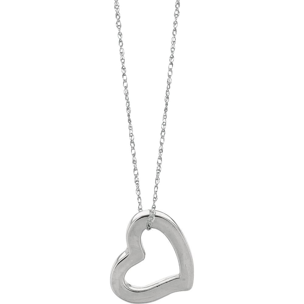 14K White Gold 18" Polished Open Heart Necklace by Orozza Fine Jewelry