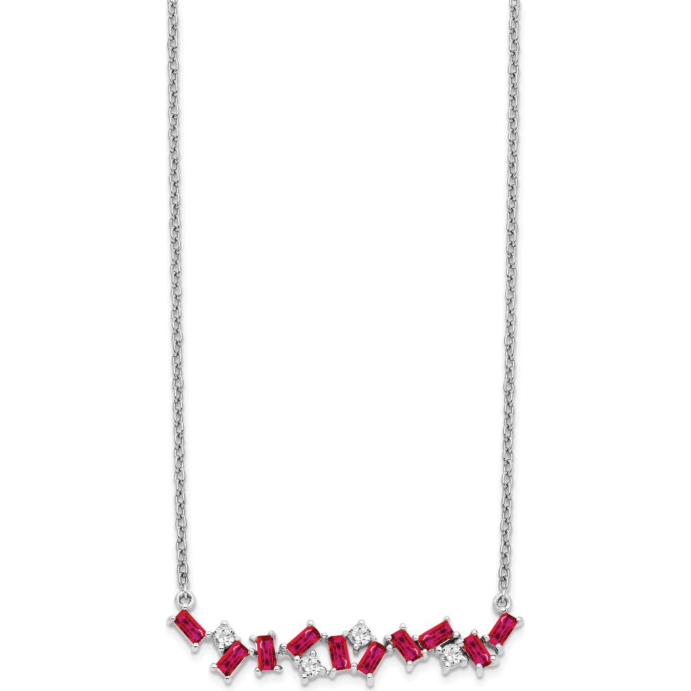 14K White Gold 18" Ruby and Diamond Octagon Pendant Necklace - 0.30 Carat Total Gem Weight by Lumare Gioia