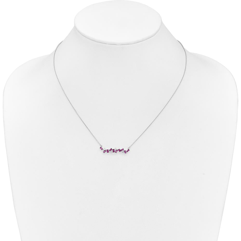 14K White Gold 18" Ruby and Diamond Octagon Pendant Necklace - 0.30 Carat Total Gem Weight by Lumare Gioia