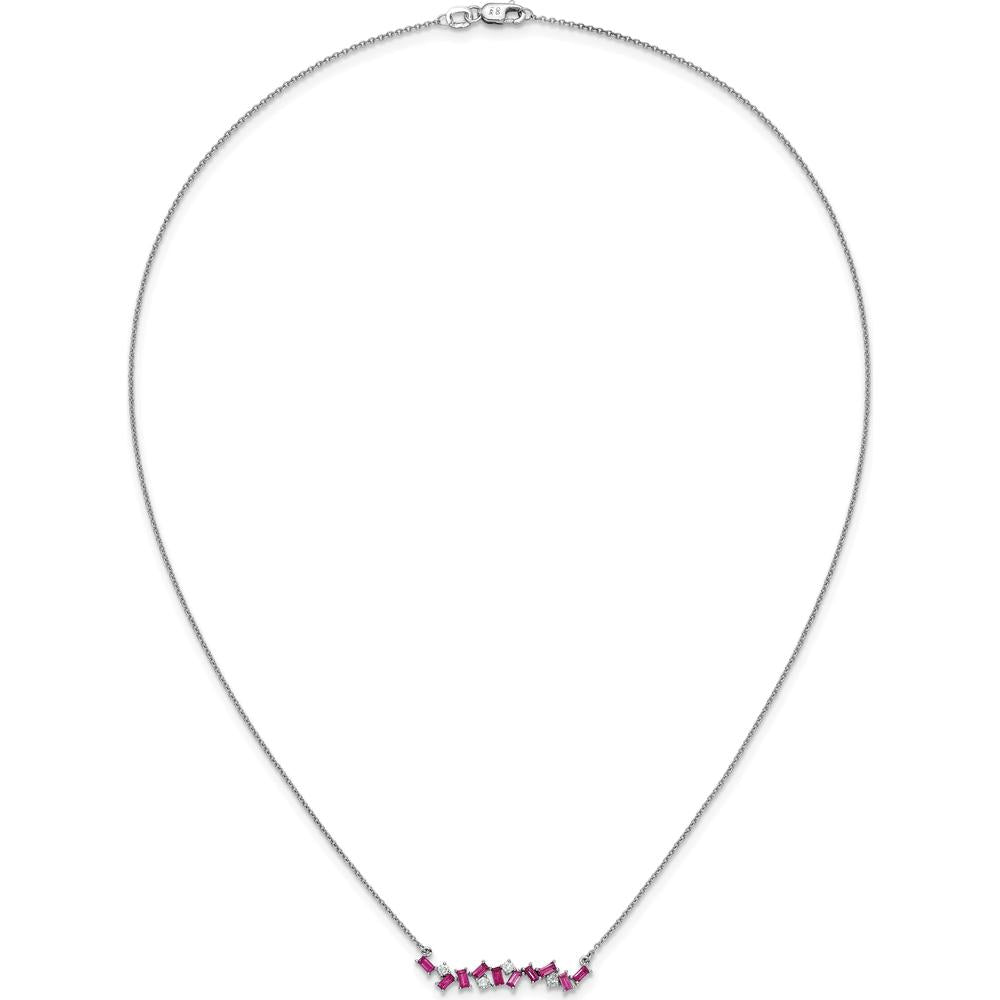14K White Gold 18" Ruby and Diamond Octagon Pendant Necklace - 0.30 Carat Total Gem Weight by Lumare Gioia