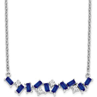 14K White Gold 18" Sapphire and Diamond Bar Necklace with Round and Baguette Sapphires - 0.46 Carat Total Sapphire Weight by Lumare Gioia