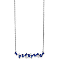 14K White Gold 18" Sapphire and Diamond Bar Necklace with Round and Baguette Sapphires - 0.46 Carat Total Sapphire Weight by Lumare Gioia