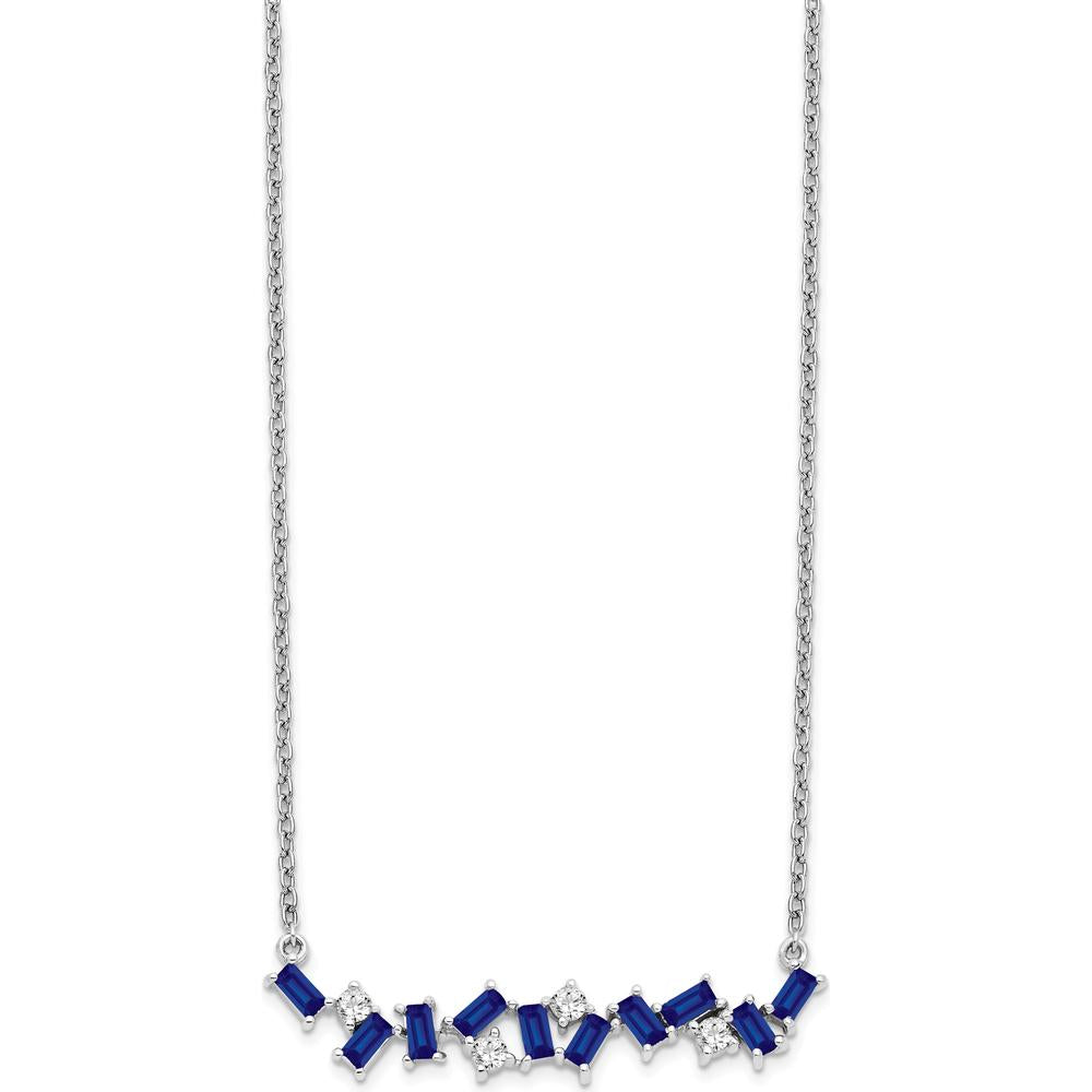 14K White Gold 18" Sapphire and Diamond Bar Necklace with Round and Baguette Sapphires - 0.46 Carat Total Sapphire Weight by Lumare Gioia