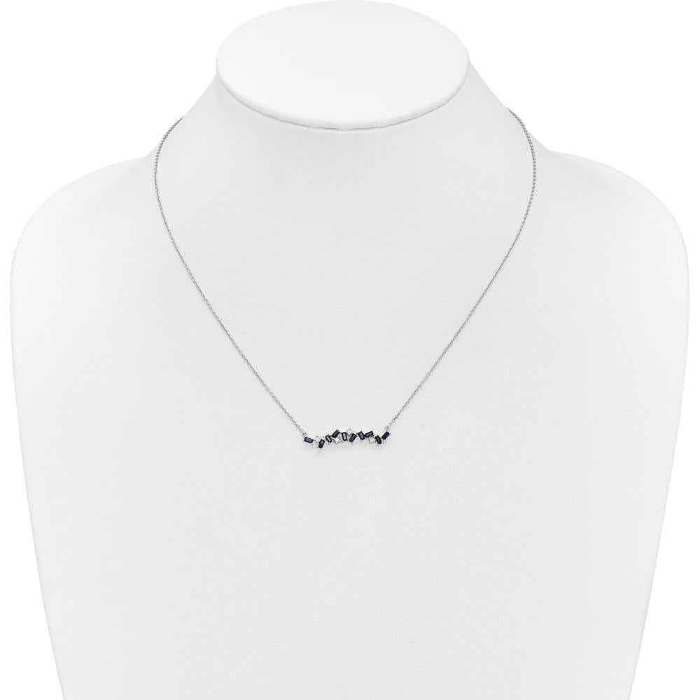14K White Gold 18" Sapphire and Diamond Bar Necklace with Round and Baguette Sapphires - 0.46 Carat Total Sapphire Weight by Lumare Gioia