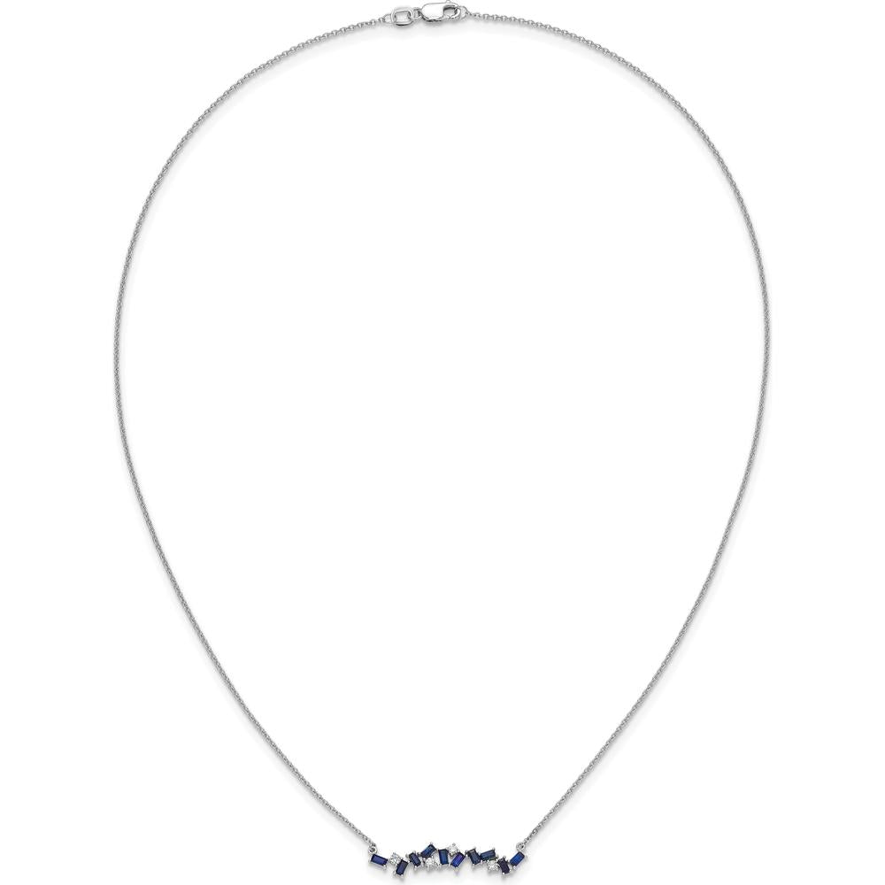14K White Gold 18" Sapphire and Diamond Bar Necklace with Round and Baguette Sapphires - 0.46 Carat Total Sapphire Weight by Lumare Gioia