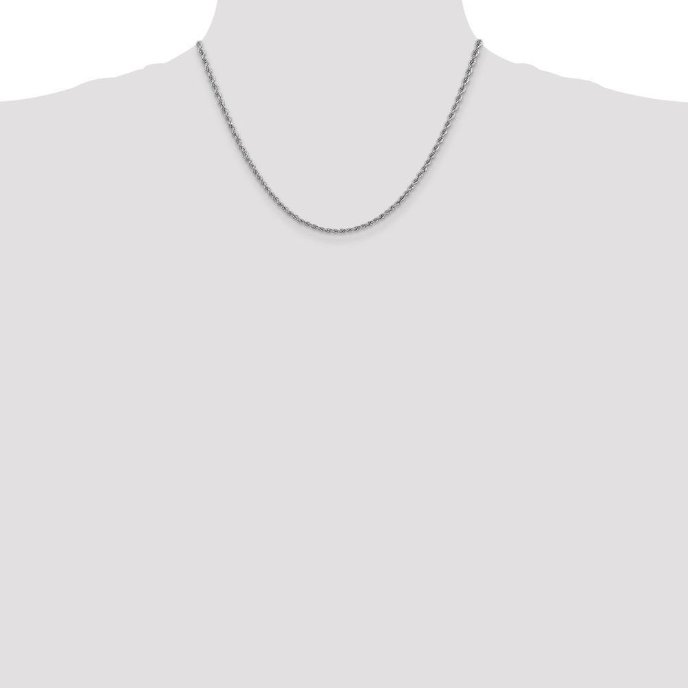 14K White Gold 18" Solid Rope Chain Necklace with Rhodium Finish - 2.5mm Width by 0