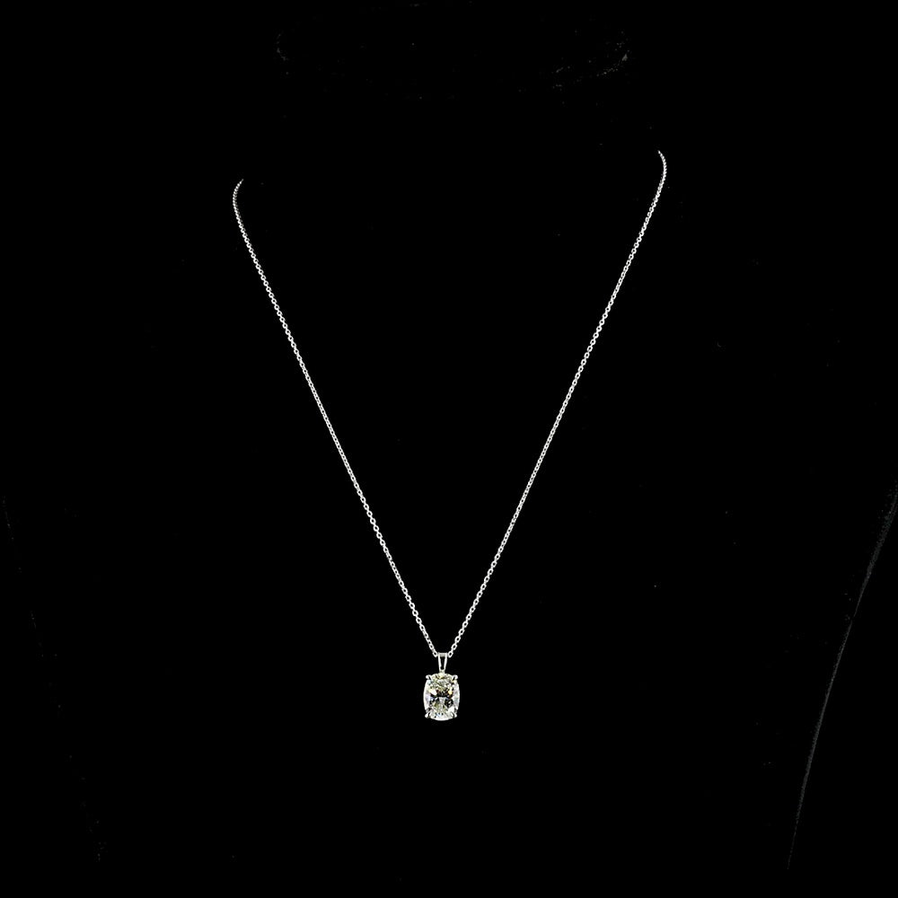 14K White Gold 18" Solitaire Pendant with 2.03 Carat Cushion Brilliant Lab Diamond - G-H Color VS1 Clarity - Covaloro Fine Jewelry