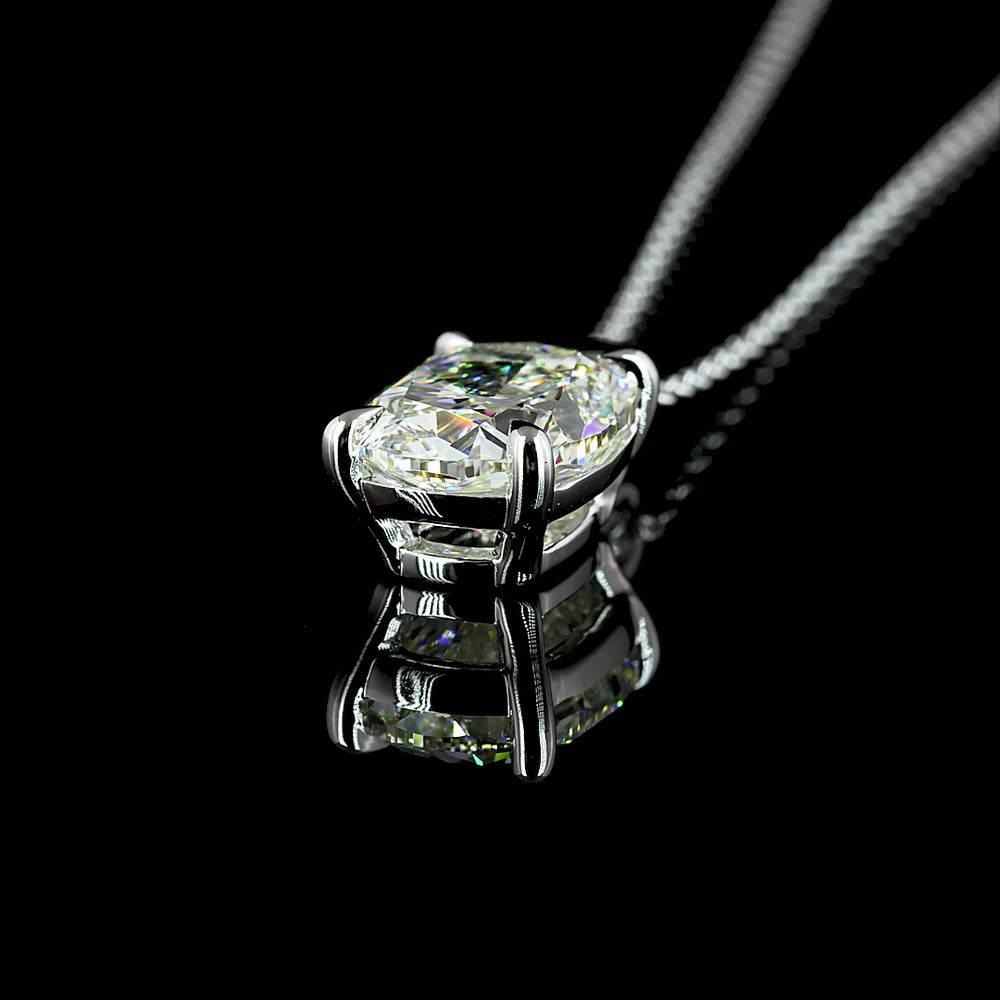 14K White Gold 18" Solitaire Pendant with 2.03 Carat Cushion Brilliant Lab Diamond - G-H Color VS1 Clarity - Covaloro Fine Jewelry