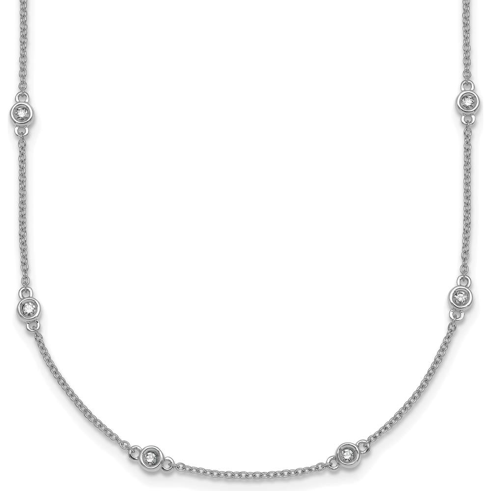 14K White Gold 18-Station Bezel-set Diamond Cable Chain Necklace - 1/3 Carat Total Diamond Weight by Oro Pregiato