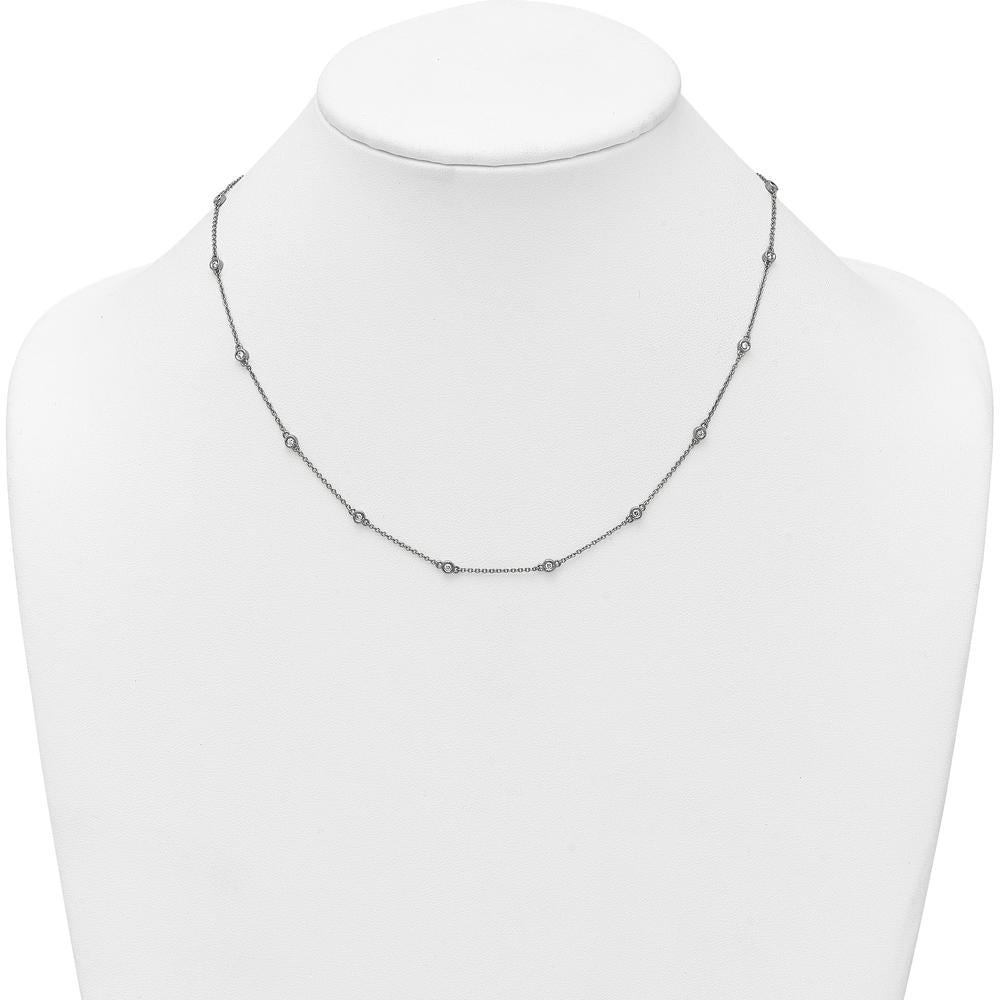 14K White Gold 18-Station Bezel-set Diamond Cable Chain Necklace - 1/3 Carat Total Diamond Weight by Oro Pregiato