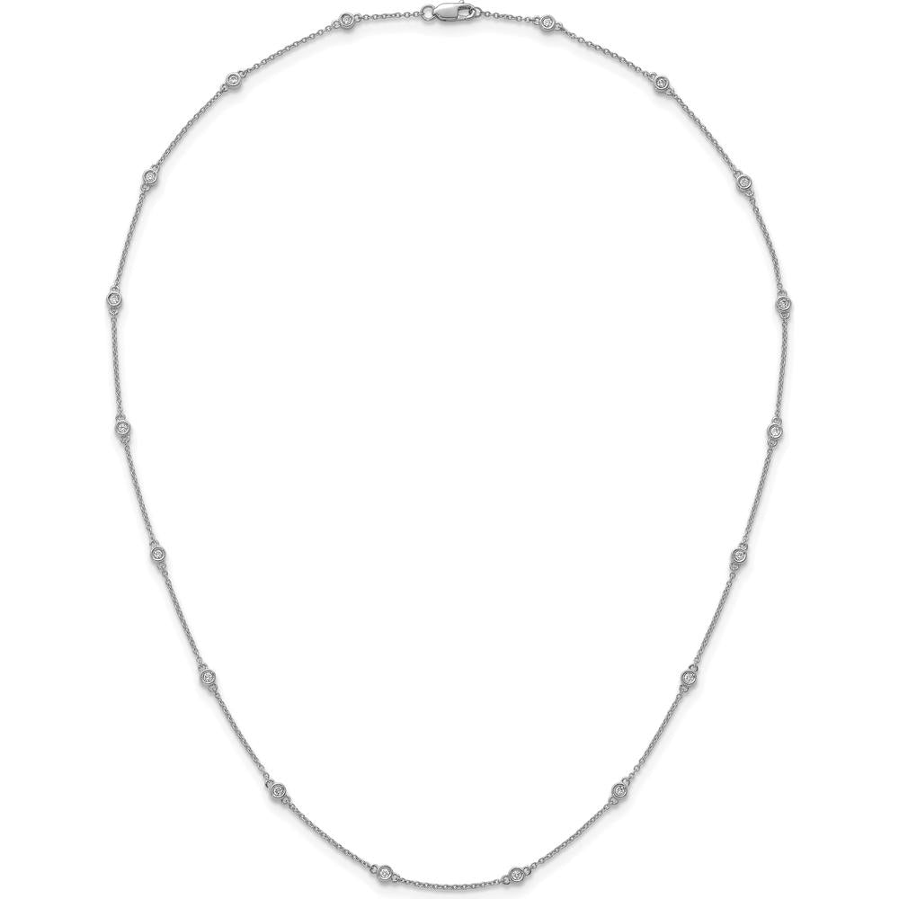 14K White Gold 18-Station Bezel-set Diamond Cable Chain Necklace - 1/3 Carat Total Diamond Weight by Oro Pregiato
