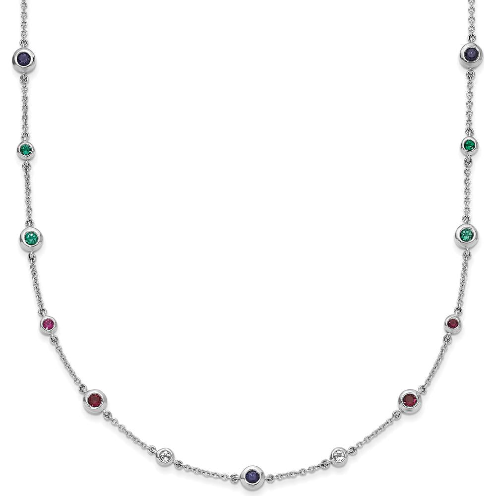 14K White Gold 18" Station Necklace with Sapphire, Ruby, Emerald, and White Topaz - 0.41 Carat Total Gemstone Weight by Lumare Gioia