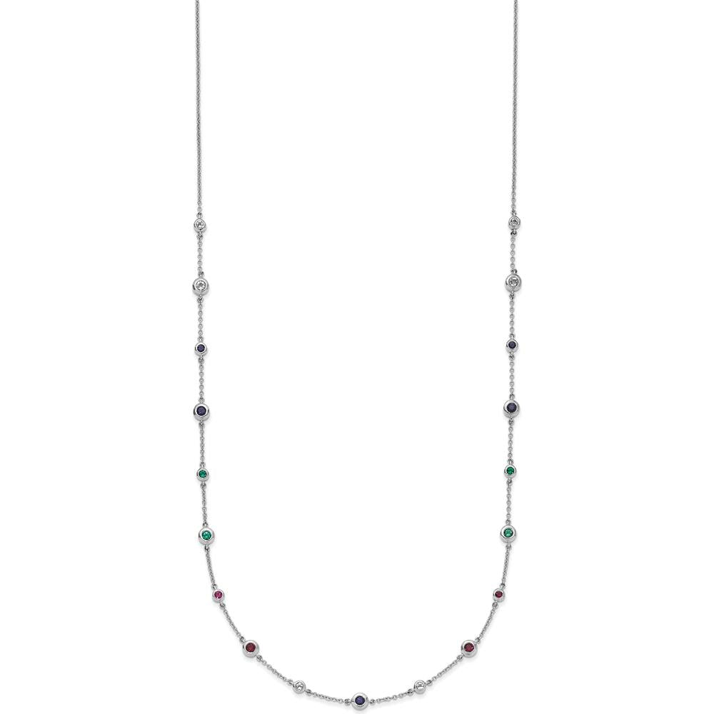 14K White Gold 18" Station Necklace with Sapphire, Ruby, Emerald, and White Topaz - 0.41 Carat Total Gemstone Weight by Lumare Gioia